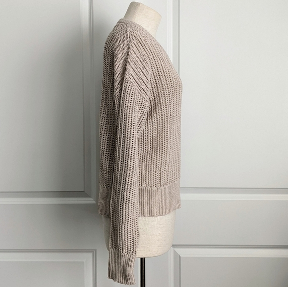 Theory Sweater Open Knit Semi-Sheer Crew Neck Boxy Pullover Oatmeal M NWT - Picture 5 of 11